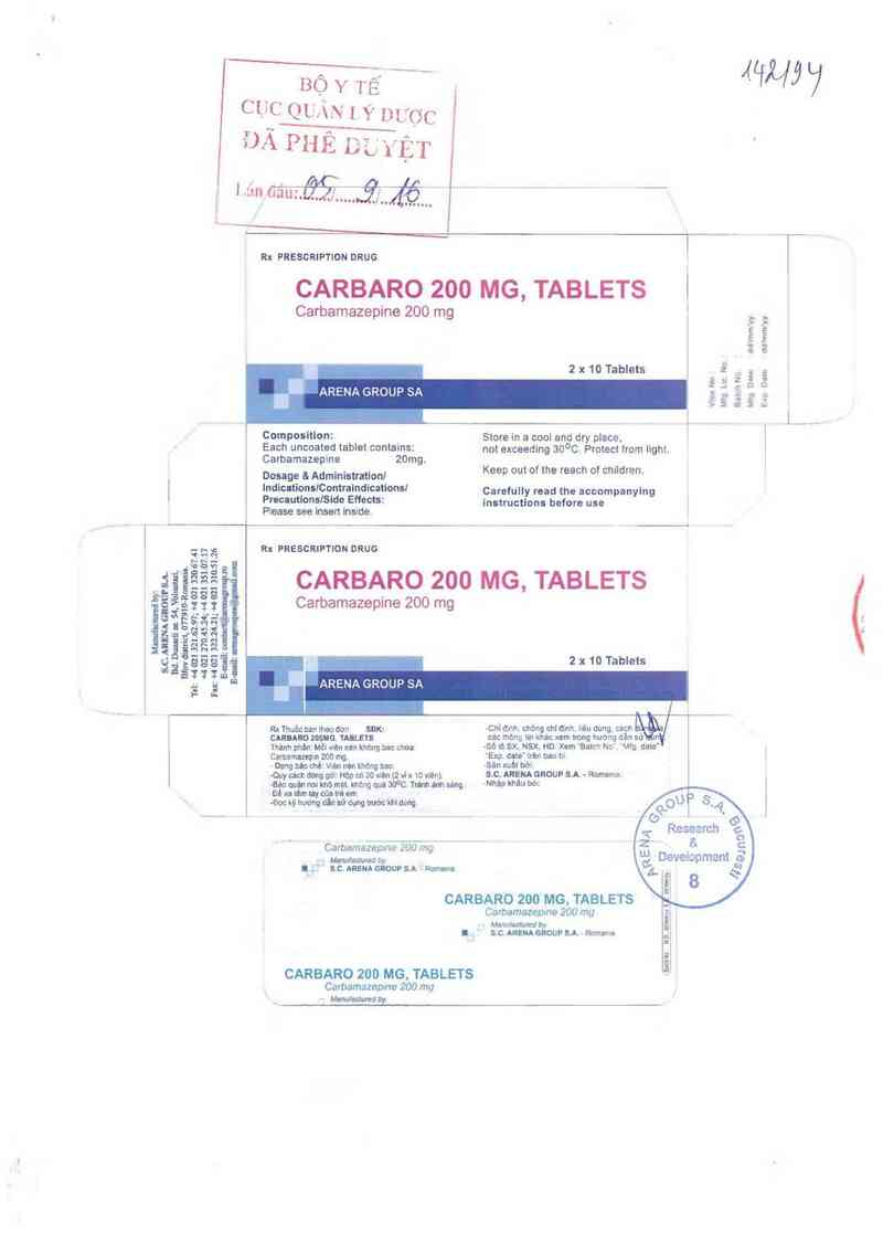 thông tin, cách dùng, giá thuốc Carbaro 200mg, tablets - ảnh 0