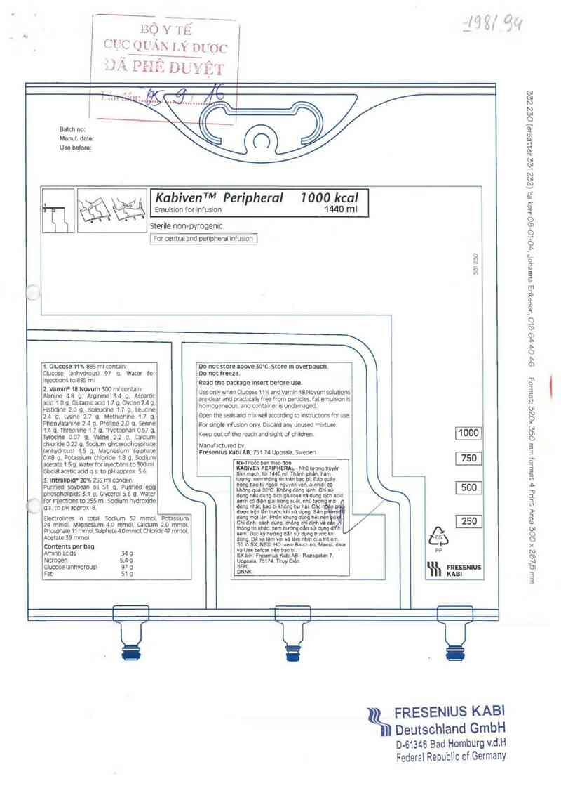 thông tin, cách dùng, giá thuốc Kabiven Peripheral - ảnh 0