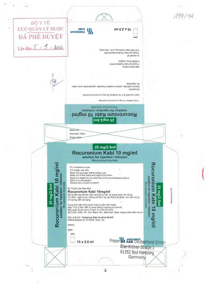 thông tin, cách dùng, giá thuốc Rocuronium Kabi 10 mg/ml - ảnh 0