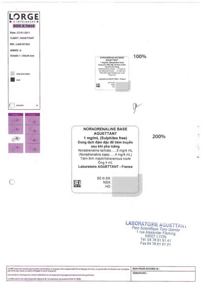 thông tin, cách dùng, giá thuốc Noradrenaline Base Aguettant 1mg/ml - ảnh 1