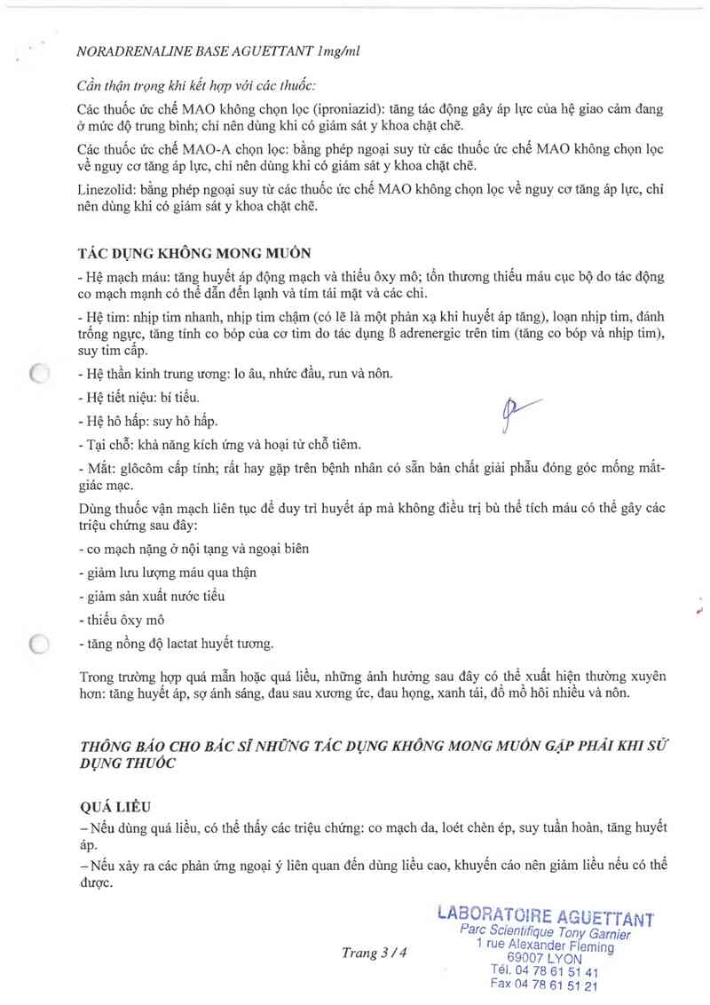 thông tin, cách dùng, giá thuốc Noradrenaline Base Aguettant 1mg/ml - ảnh 4