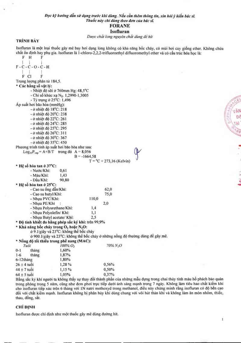 thông tin, cách dùng, giá thuốc Forane - ảnh 2