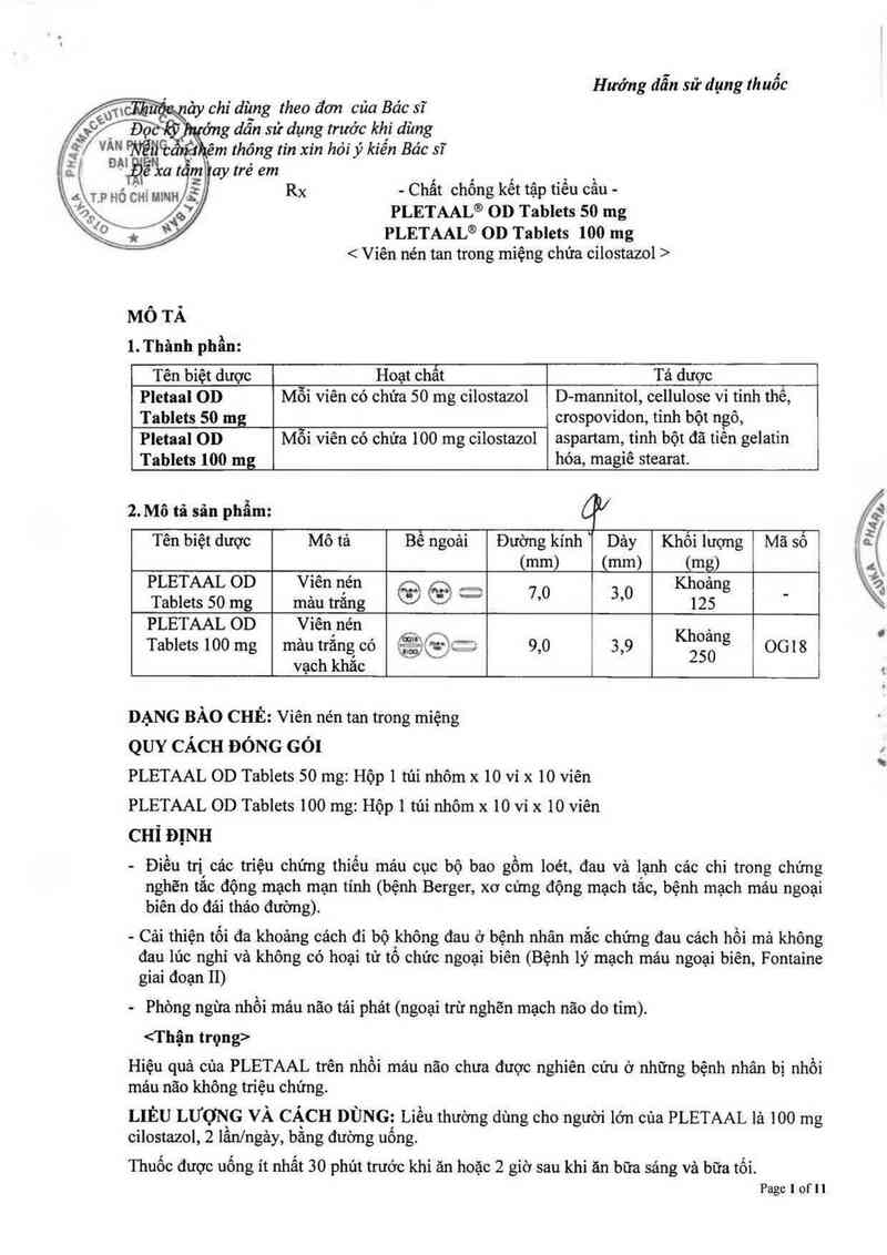 thông tin, cách dùng, giá thuốc Pletaal OD Tablets 100mg - ảnh 4