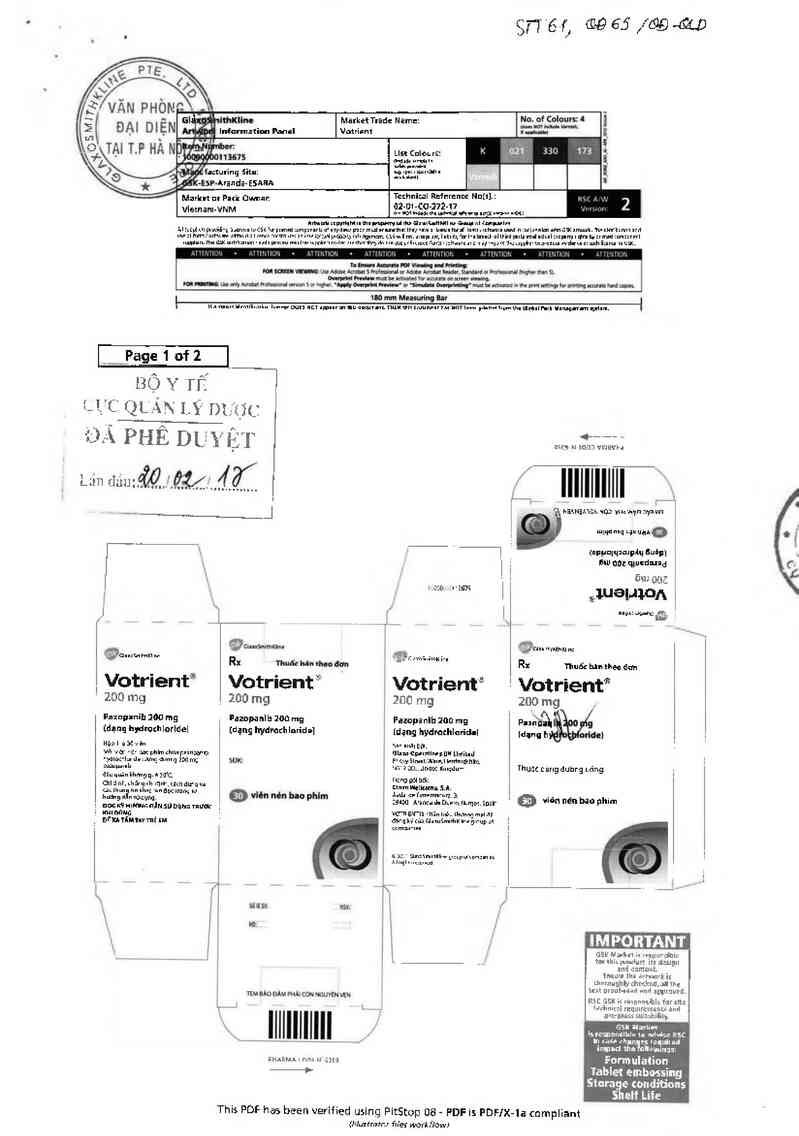 thông tin, cách dùng, giá thuốc Votrient 200 mg - ảnh 0