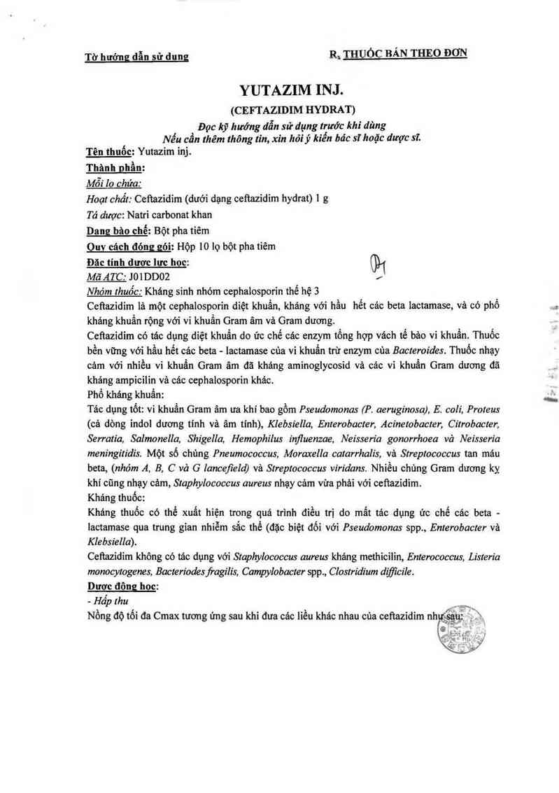 thông tin, cách dùng, giá thuốc Yutazim Inj. - ảnh 3