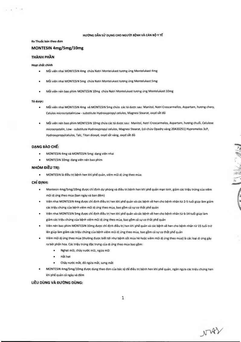 thông tin, cách dùng, giá thuốc Montesin 10mg - ảnh 2