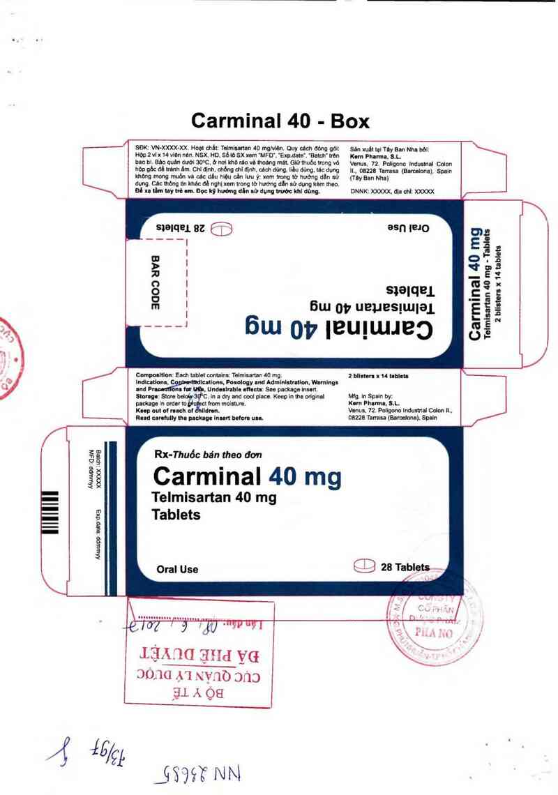 thông tin, cách dùng, giá thuốc Carminal 40mg - ảnh 0