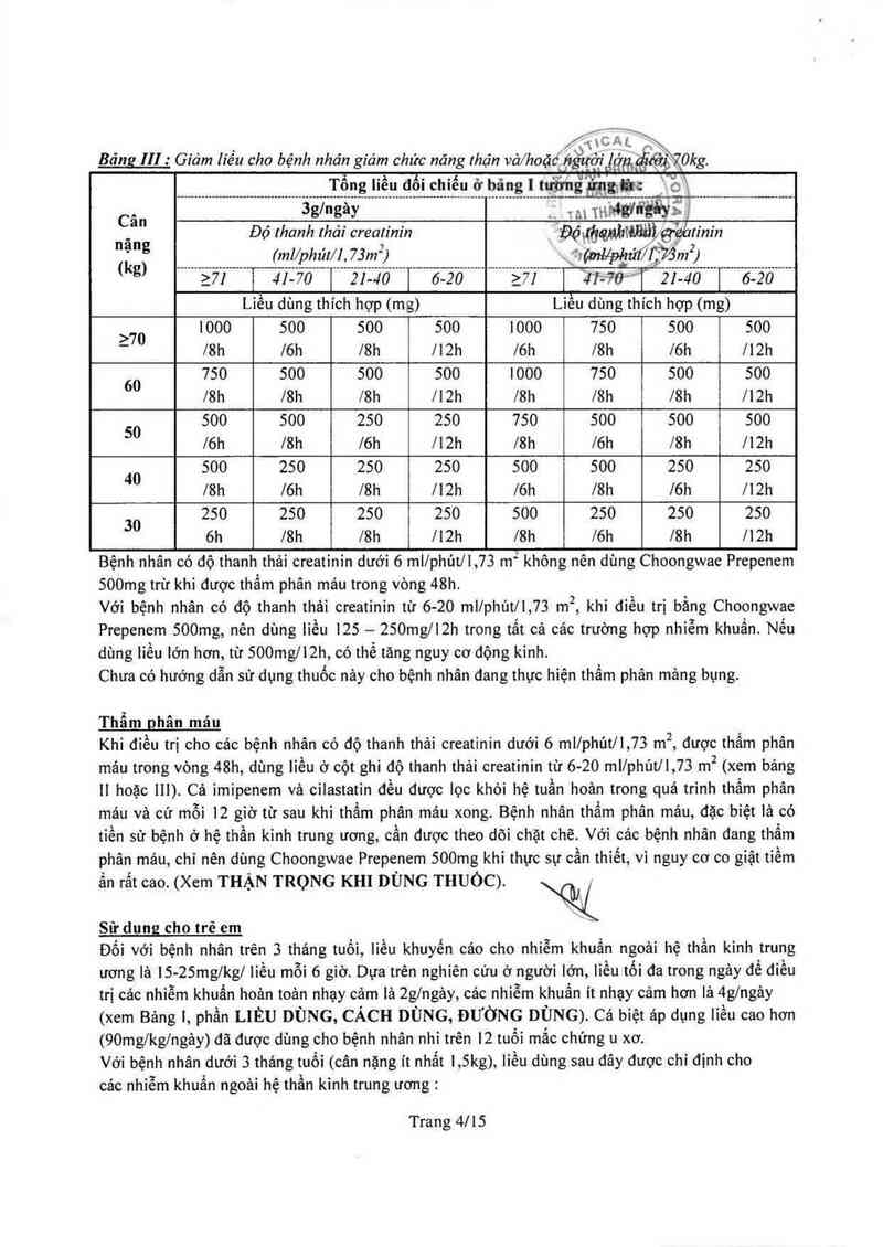 thông tin, cách dùng, giá thuốc Choongwae Prepenem  500mg - ảnh 6