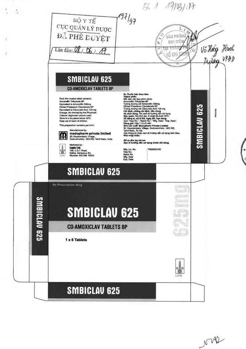 thông tin, cách dùng, giá thuốc Smbiclav 625 - ảnh 0