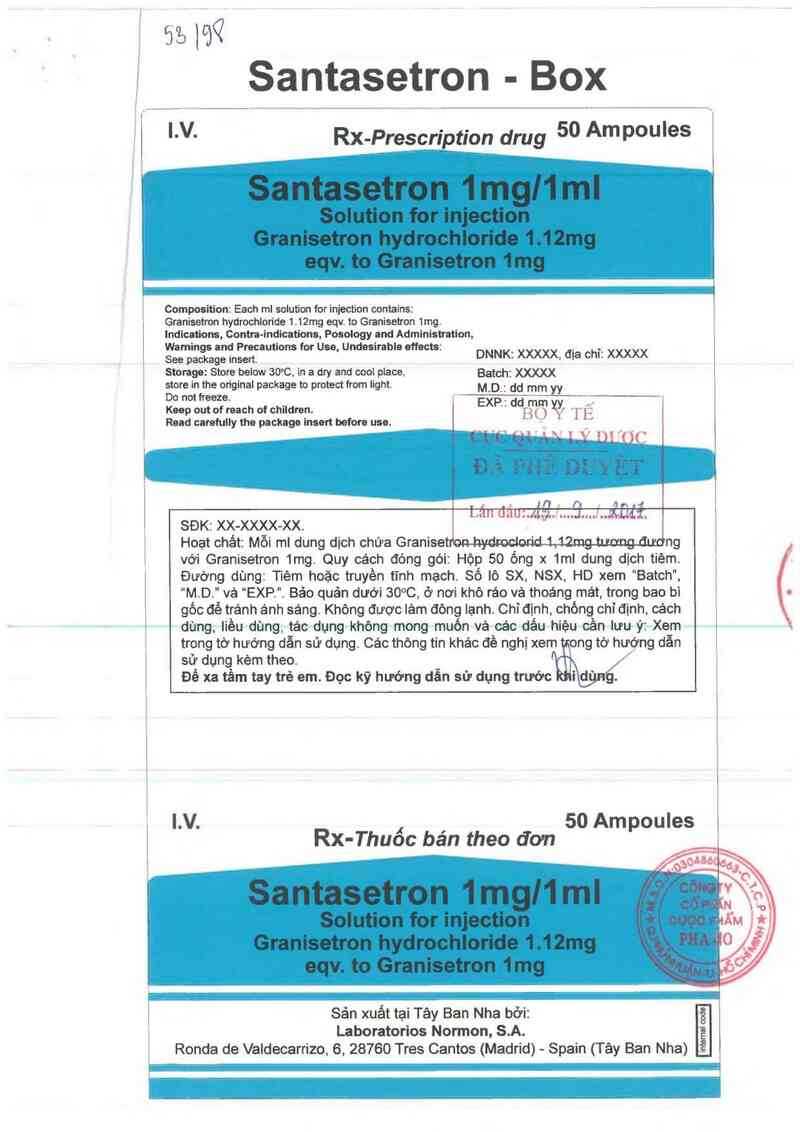 thông tin, cách dùng, giá thuốc Santasetron 1mg/1ml - ảnh 0