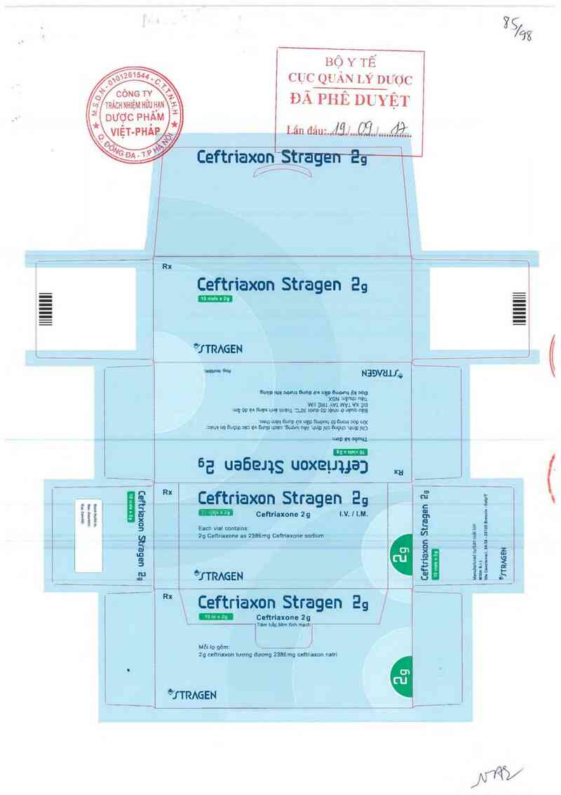 thông tin, cách dùng, giá thuốc Ceftriaxon Stragen 2g - ảnh 0