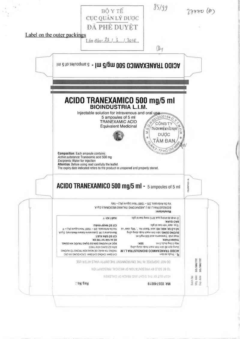 thông tin, cách dùng, giá thuốc Acido Tranexamico Bioindustria L.I.M - ảnh 0