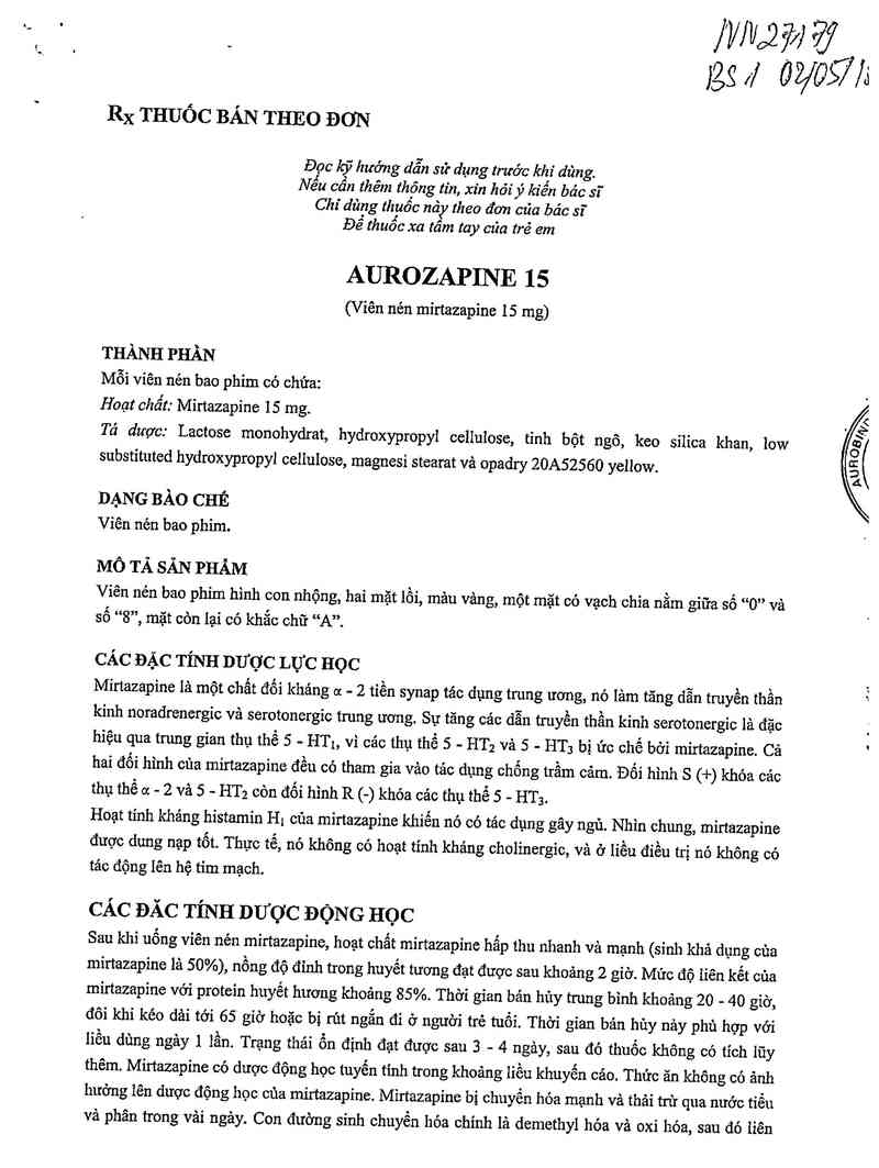 thông tin, cách dùng, giá thuốc Aurozapine 15 - ảnh 2