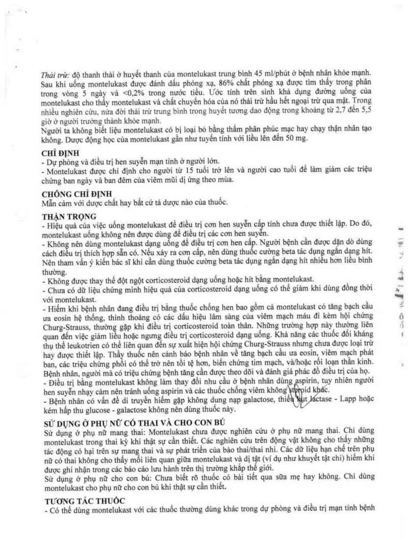thông tin, cách dùng, giá thuốc Montelair 10 - ảnh 2