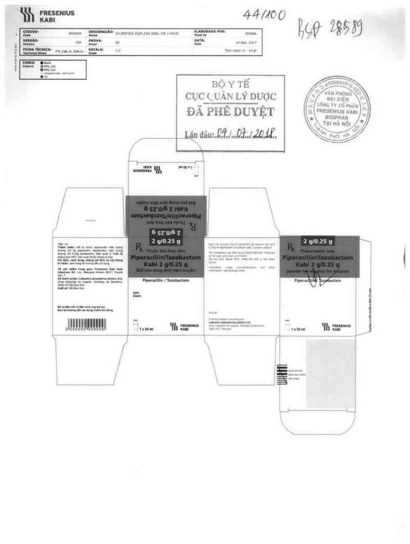 thông tin, cách dùng, giá thuốc Piperacillin/Tazobactam Kabi 2g/0,25g - ảnh 0