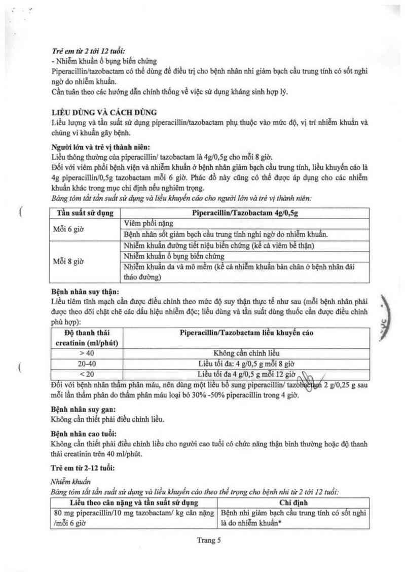 thông tin, cách dùng, giá thuốc Piperacillin/Tazobactam Kabi 2g/0,25g - ảnh 7