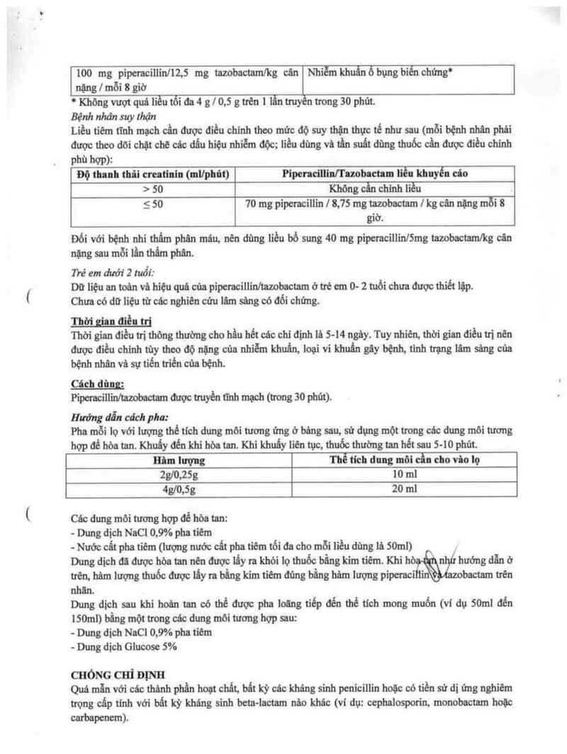 thông tin, cách dùng, giá thuốc Piperacillin/Tazobactam Kabi 2g/0,25g - ảnh 8