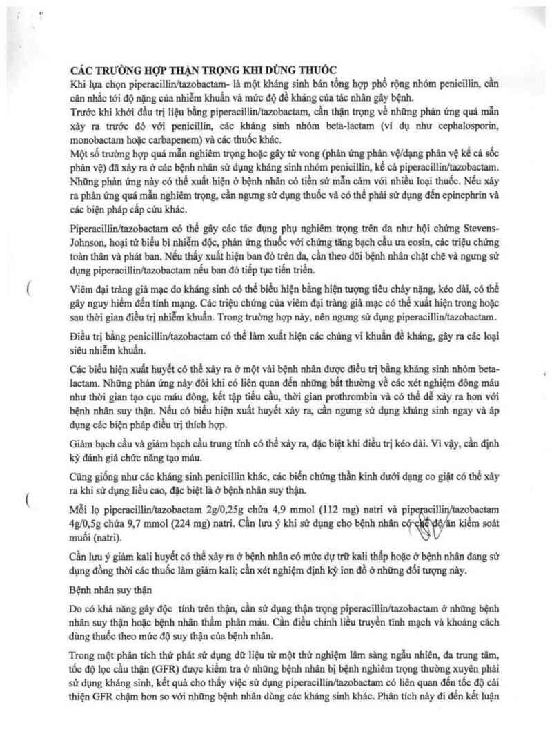 thông tin, cách dùng, giá thuốc Piperacillin/Tazobactam Kabi 2g/0,25g - ảnh 9