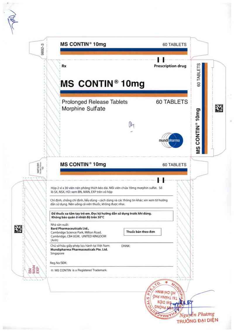 thông tin, cách dùng, giá thuốc MS Contin 10mg - ảnh 1