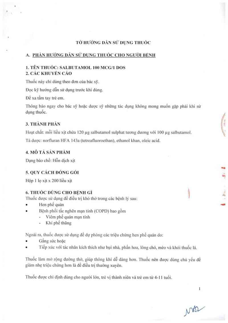 thông tin, cách dùng, giá thuốc Salbutamol 100 mcg/1 dos - ảnh 2