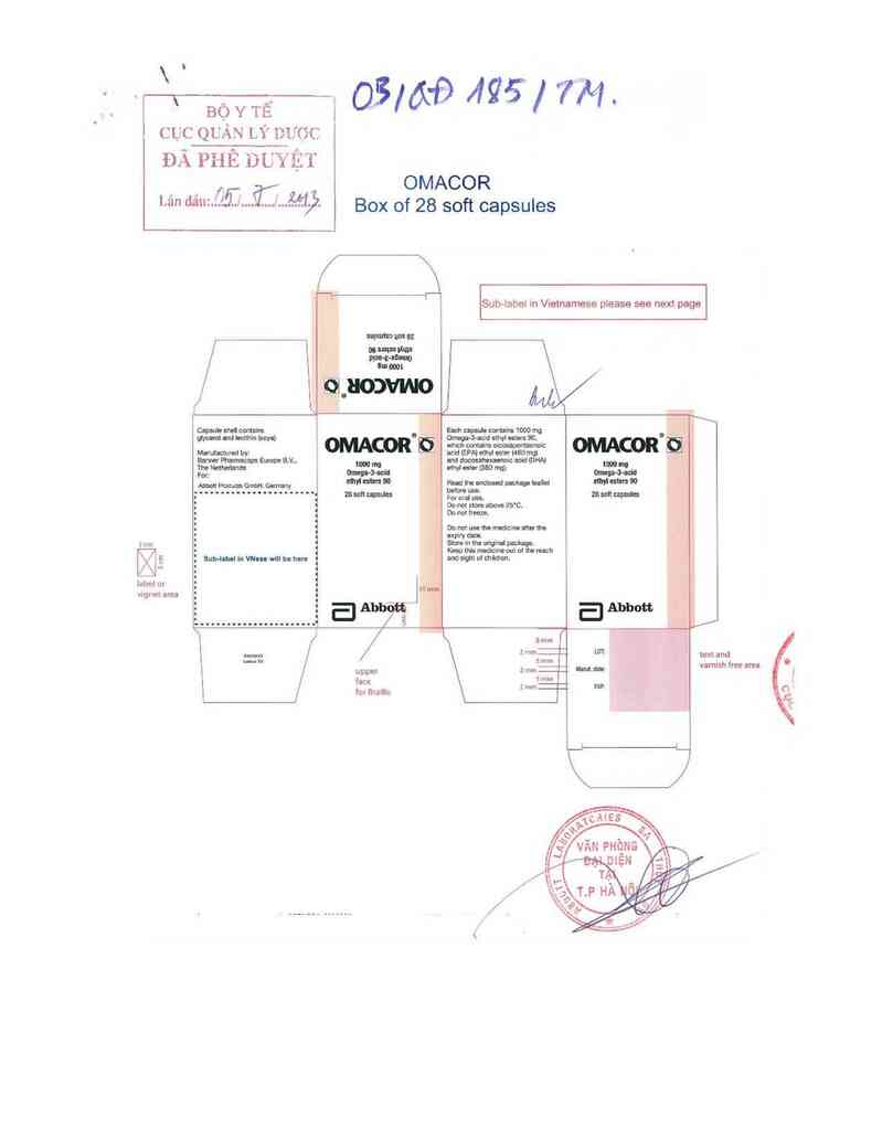 thông tin, cách dùng, giá thuốc Omacor (Cơ sở xuất xưởng lô: Pronova BioPharma Norge AS, đ/c: Framnesveien 41, 3222 Sandelfjord, Norway; Cơ sở đóng gói: GMPack ApS, đ/c: Plastvaenget 9, 9560 Hadsund, Denmark) - ảnh 0