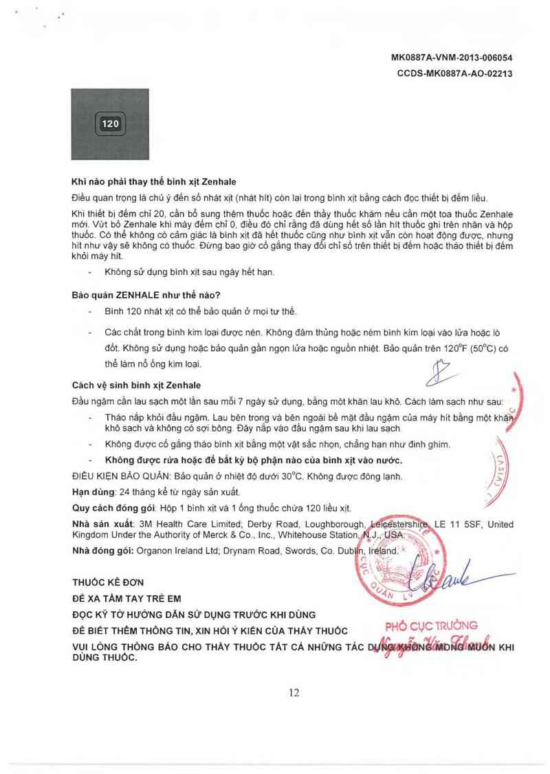 thông tin, cách dùng, giá thuốc Zenhale (Nhà đóng gói: Organon Ireland Ltd., địa chỉ: Drynam Road, Swords Co. Dublin, Ireland) - ảnh 12