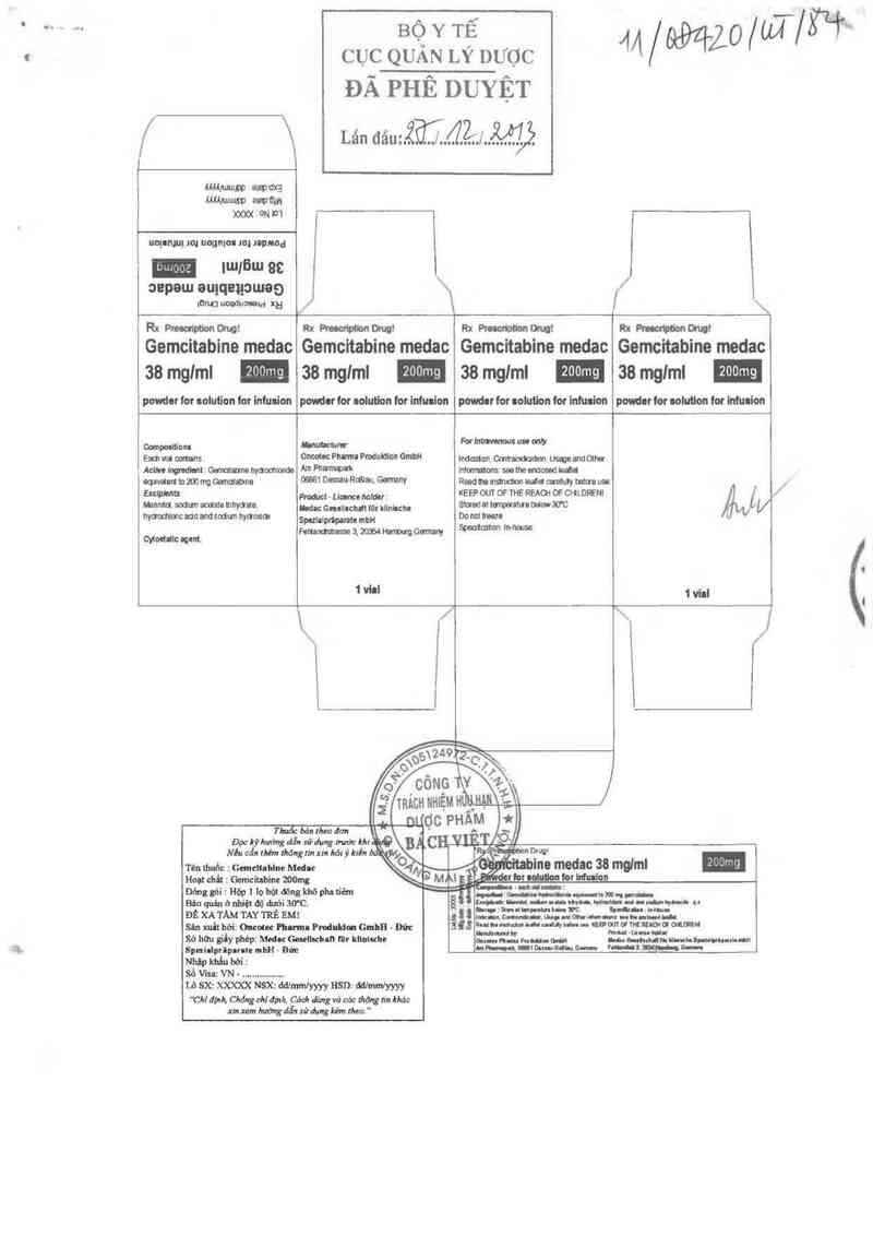 thông tin, cách dùng, giá thuốc Gemcitabine Medac - ảnh 0