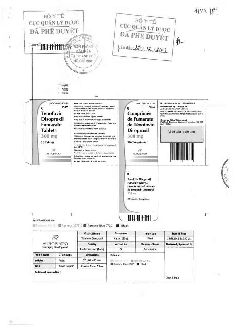 thông tin, cách dùng, giá thuốc Tenofovir Disoproxil Fumarate Tablets 300mg - ảnh 0