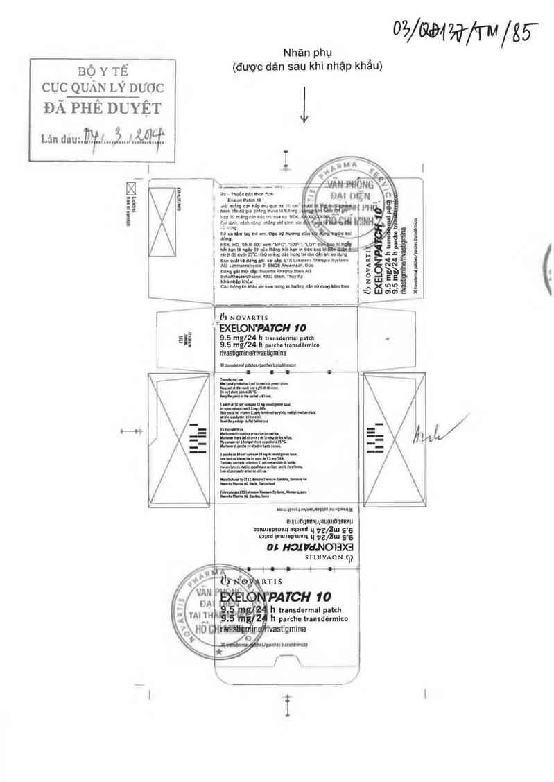 thông tin, cách dùng, giá thuốc Exelon Patch (Cơ sở đóng gói thứ cấp: Novartis Pharma Stein AG, đ/c: Schaffhauserstrasse, 4332 Stein, Switzerland) - ảnh 0