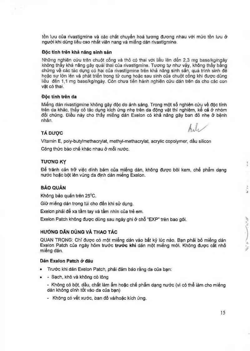 thông tin, cách dùng, giá thuốc Exelon Patch (Cơ sở đóng gói thứ cấp: Novartis Pharma Stein AG, đ/c: Schaffhauserstrasse, 4332 Stein, Switzerland) - ảnh 16