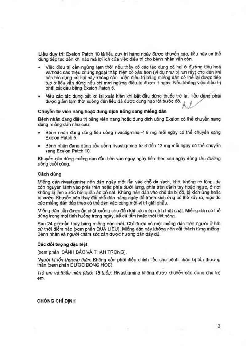 thông tin, cách dùng, giá thuốc Exelon Patch (Cơ sở đóng gói thứ cấp: Novartis Pharma Stein AG, đ/c: Schaffhauserstrasse, 4332 Stein, Switzerland) - ảnh 3