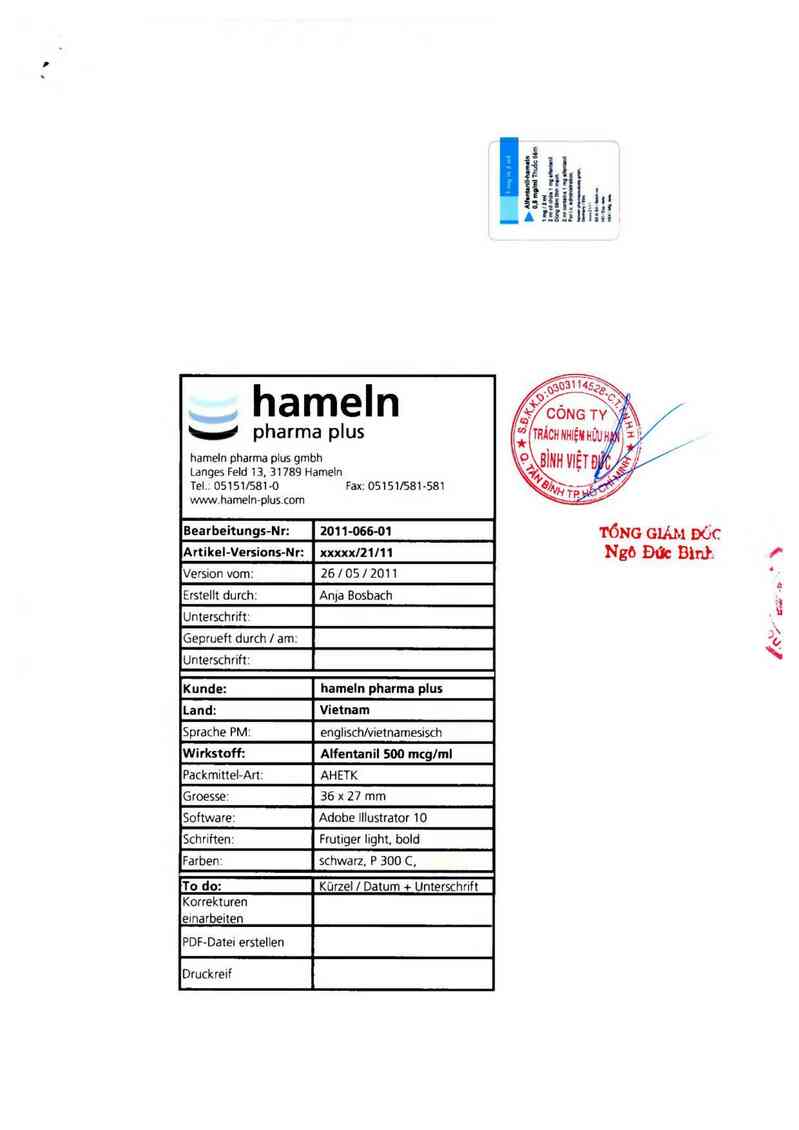 thông tin, cách dùng, giá thuốc Alfentanil-hameln 0,5mg/ml - ảnh 1