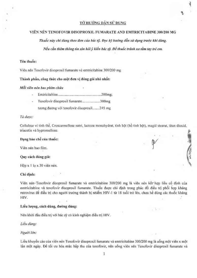 thông tin, cách dùng, giá thuốc Tenofovir Disoproxil Fumarate and Emtricitabine Tablets 300mg/200mg - ảnh 3