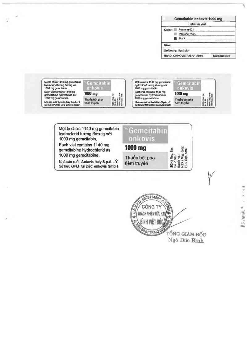 thông tin, cách dùng, giá thuốc Gemcitabine Onkovis 1000mg - ảnh 1