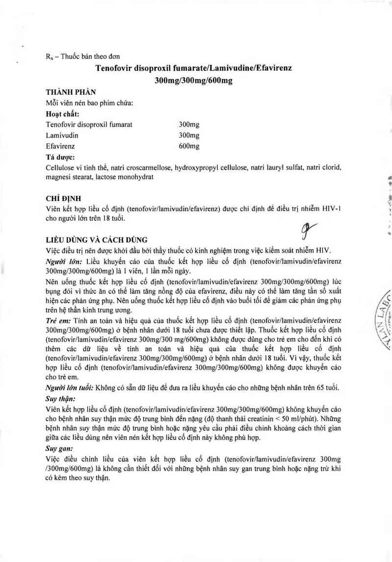thông tin, cách dùng, giá thuốc Tenofovir Disoproxil Fumarate, Lamivudine and Efavirenz Tablets 300mg/300mg/600mg - ảnh 5
