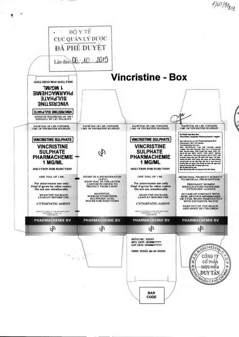 thông tin, cách dùng, giá thuốc Vincristine Sulphate Pharmachemie 1mg/ml - ảnh 0