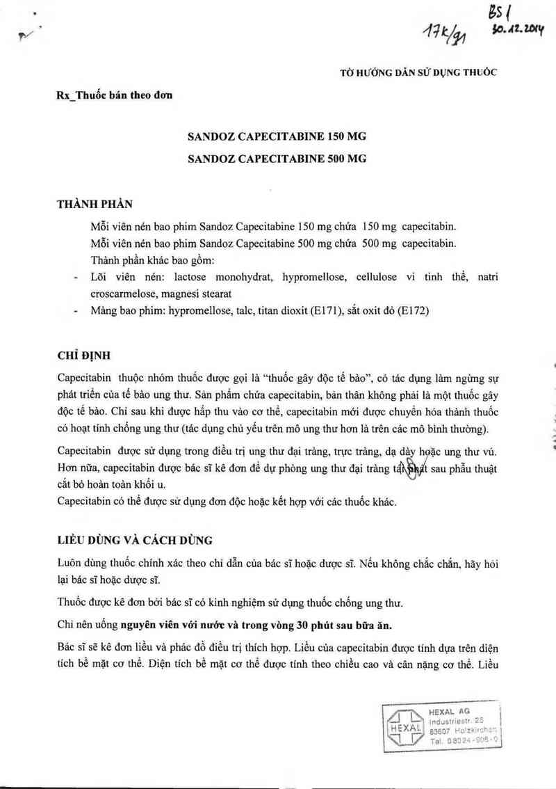 thông tin, cách dùng, giá thuốc Sandoz Capecitabin 500mg - ảnh 2