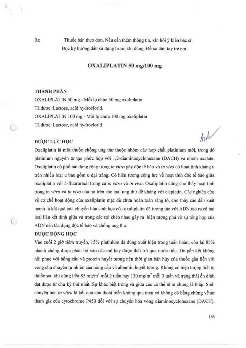 thông tin, cách dùng, giá thuốc Oxaliplatin 50mg - ảnh 1