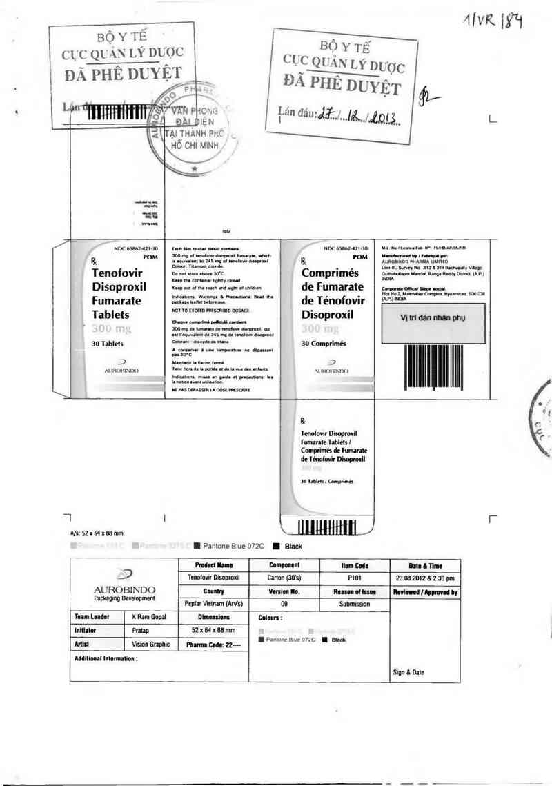 thông tin, cách dùng, giá thuốc Tenofovir disoproxil fumarate 300mg - ảnh 0