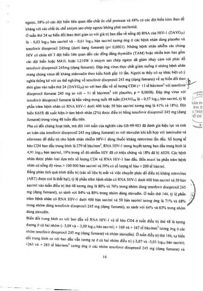 thông tin, cách dùng, giá thuốc Tenofovir disoproxil fumarate 300mg - ảnh 16