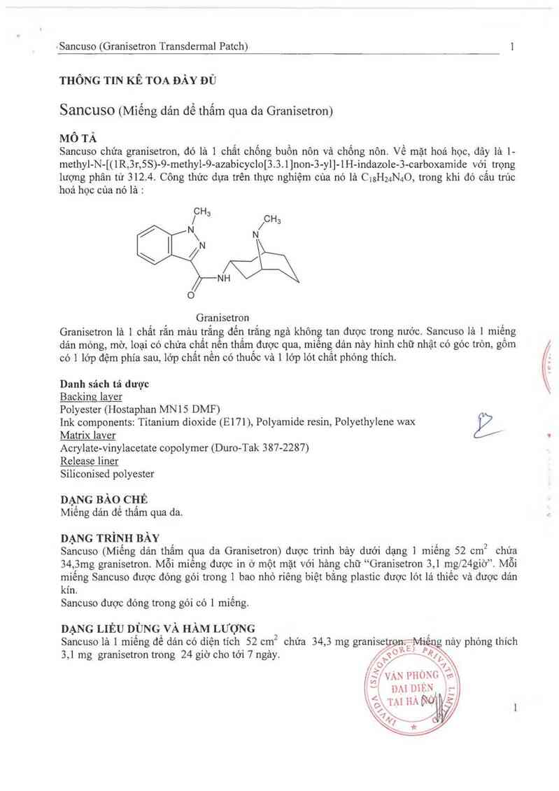 thông tin, cách dùng, giá thuốc Sancuso - ảnh 2