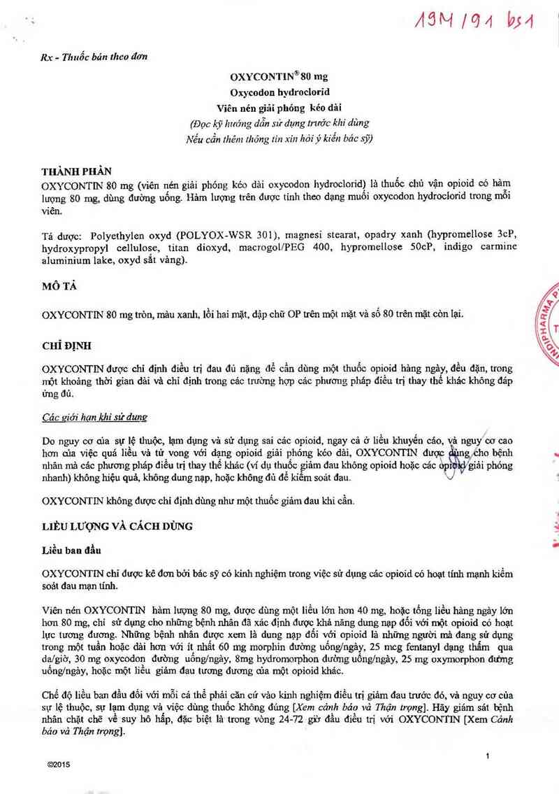 thông tin, cách dùng, giá thuốc OxyContin 80mg - ảnh 4