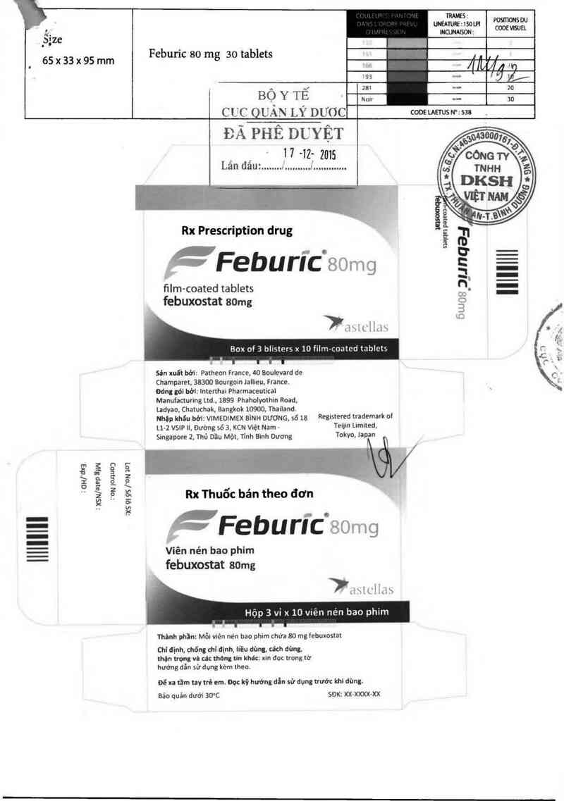 thông tin, cách dùng, giá thuốc Feburic 80mg (Cơ sở đóng gói: Interthai Pharmaceutical Manufacturing Ltd; địa chỉ: 1899 Phaholyothin Road, Ladyao, Chatuchak, Bangkok 10900, Thailand) - ảnh 0