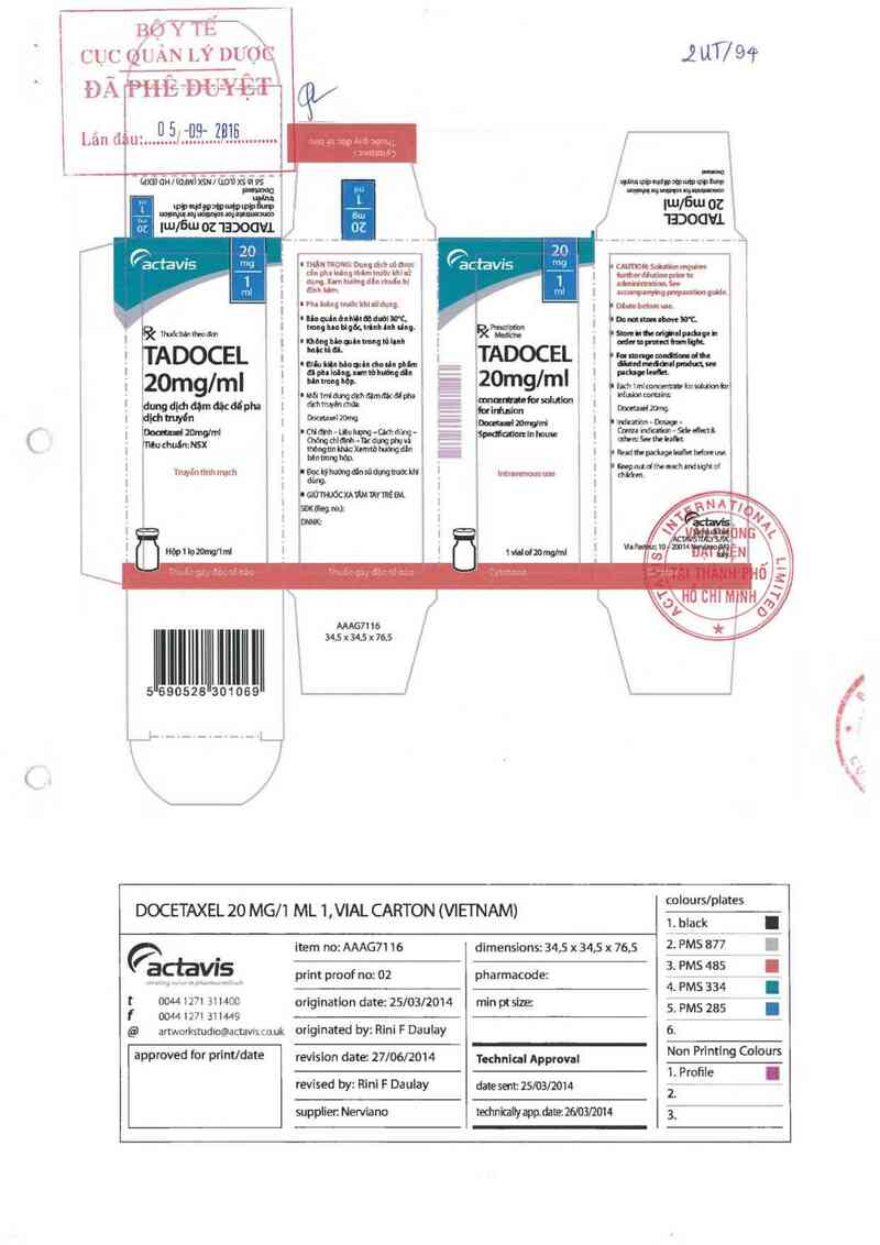 thông tin, cách dùng, giá thuốc Tadocel 20mg/ml - ảnh 0