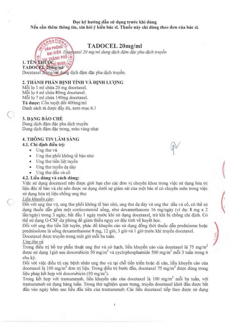 thông tin, cách dùng, giá thuốc Tadocel 20mg/ml - ảnh 6
