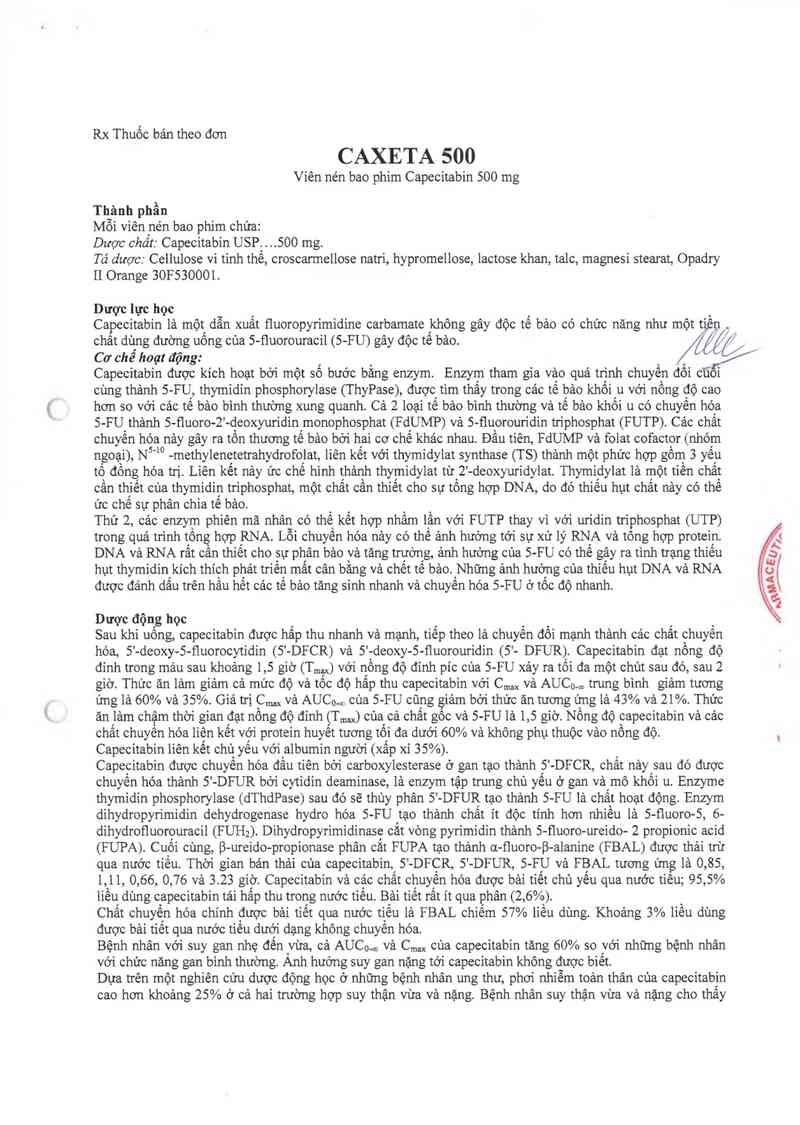 thông tin, cách dùng, giá thuốc Caxeta 500 - ảnh 1