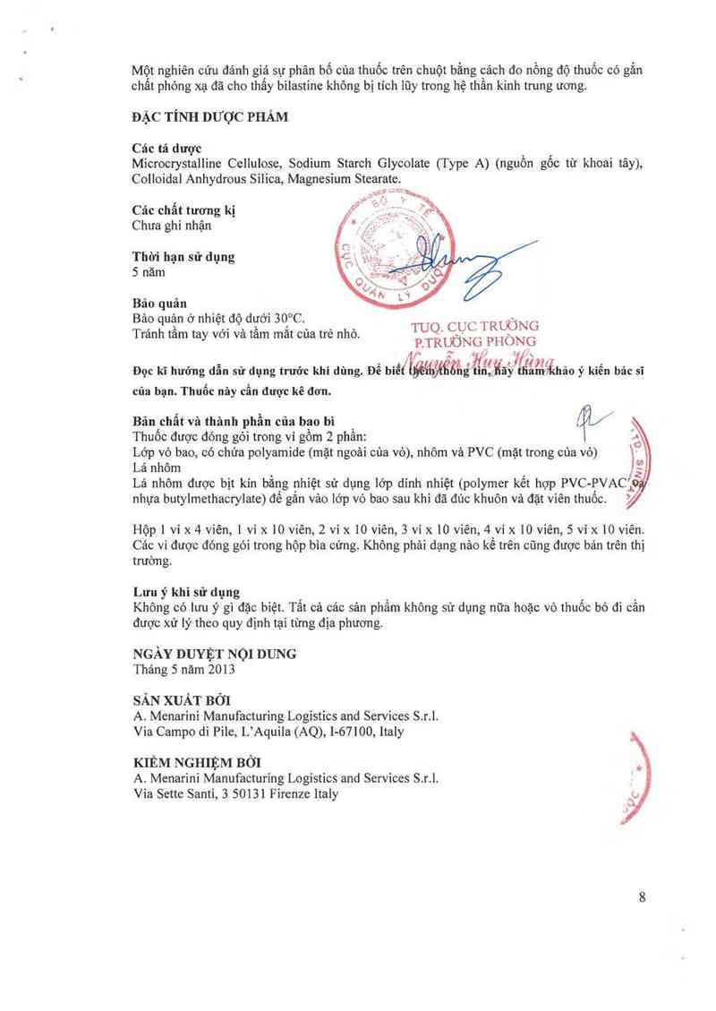 thông tin, cách dùng, giá thuốc Bilaxten (cơ sở kiểm nghiệm: A. Menarini Manufacturing Logistics and Services S.r.l.; địa chỉ: Via Sette Santi, 3-50131 Firenze (FI)- Italy) - ảnh 19