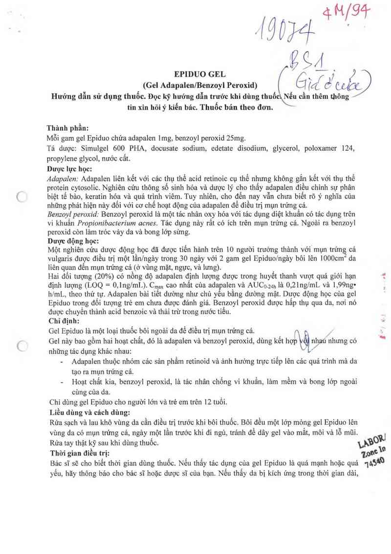 thông tin, cách dùng, giá thuốc Epiduo 0.1%/2.5% gel - ảnh 2