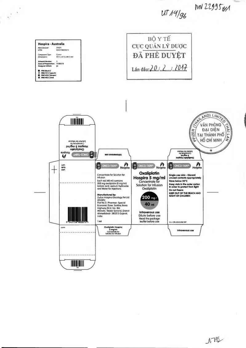 thông tin, cách dùng, giá thuốc Oxaliplatin Hospira 200mg/40ml - ảnh 0