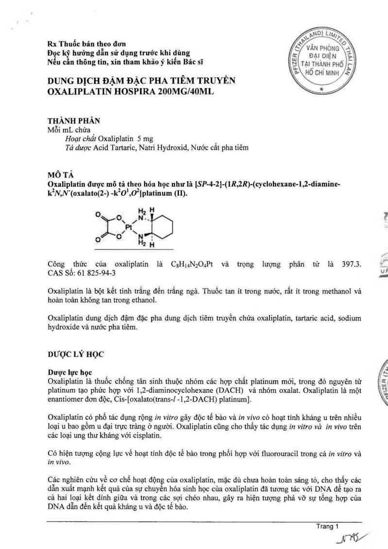 thông tin, cách dùng, giá thuốc Oxaliplatin Hospira 200mg/40ml - ảnh 3